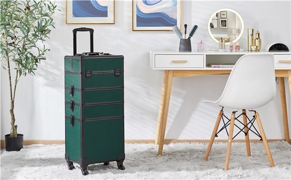 Yaheetech 4-in-1 Aluminum Trolley Makeup Case with Wheels and Drawers - Large Capacity Professional Cosmetic Case Cosmetic Organizer