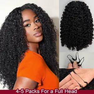 【20 Inch Only $59】VIPbeauty Curly Crochet Human Hair 60g Knotless Pre-Separated Feather Burmese Curly Human Crochet Hair 3C4A Lightweight Reusable Remy Hair Extensions for Women Natural Black Color