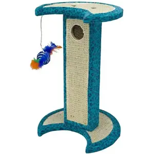 Penn-Plax Cat Scratching Post Sisal with Swatting Toy, Blue Leopard Print