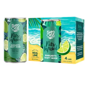 Island Oasis Nitro Infused Margarita Craft Mixer, 8.4 fl oz, pack of 4, Naturally Flavored Mocktail & Non-Alcoholic Mixer