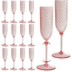 24 Pack  Detachable 2 count Champagne Flutes 5.5 Oz Unbreakable Plastic Mimosa Disposable Champagne Glasses Drinking Cups Stemmed   Toasting Glasses for Wedding (24, Clear )
