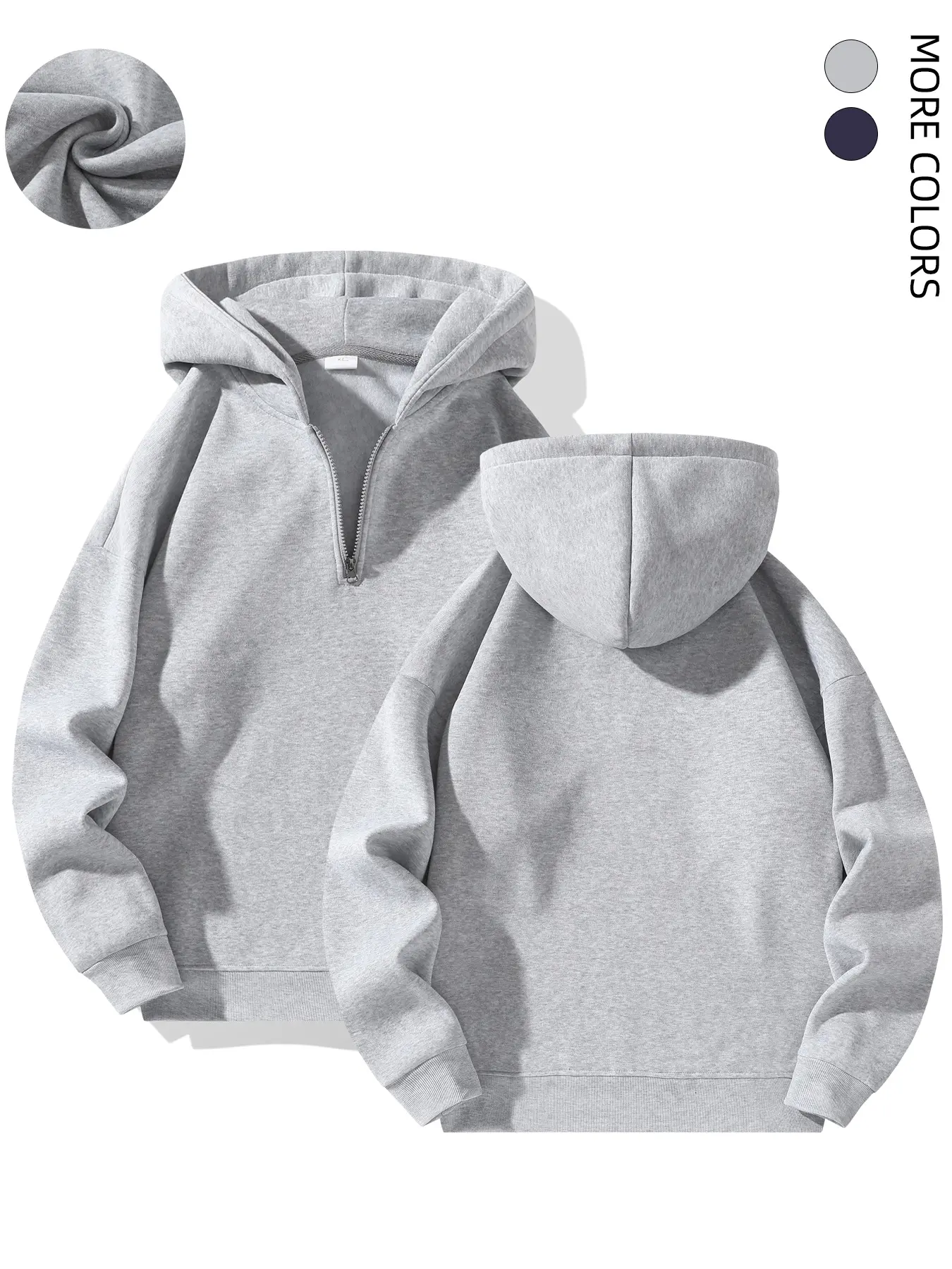 Men’s Plain Long-Sleeve Casual Half-Zip Pullover Hooded Fleece Sweatshirt - Menswear Tops for Couples Sports Use