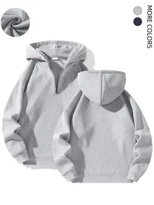 Men’s solid-color half-zip pullover hooded sweatshirt, fleece sports sweatshirt for couples hoodies men