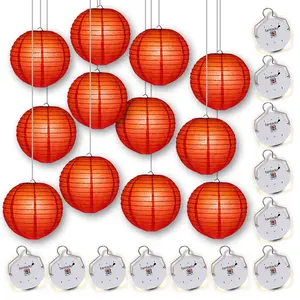 MoonBright  Red Paper Lanterns with Budget Friendly OmniDisk LED Lights (12-PACK Combo Kit)