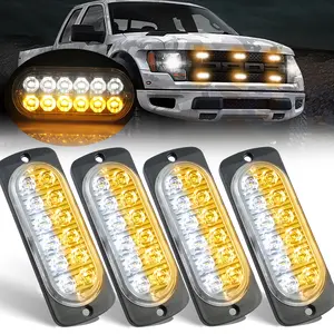 4PCS Amber/White12 LED Emergency Strobe Light Bar Car Truck Flashing Warning Hazard Beaconfor Car Truck Van Off Road Vehicle ATV