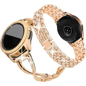 WBA-074- ZC Compatible for Samsung Galaxy watch 7/6/5/4 40mm 44mm/ Galaxy Watch FE 2024/Watch 3 41mm/ Watch 42mm/Active 2 Band, 2 Pack 20mm Women Jewelry Bling Metal Replacement Strap (Rose gold)