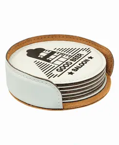Custom Engraved Round Leather Coasters 6pc
