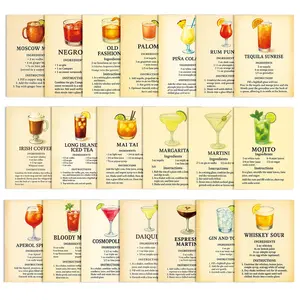 Vintage Cocktail Recipe Cards Set, Retro Drink Ingredients & Instructions, Kitchen Decor Pocket Guide, Perfect for Bartenders & Home Mixologists