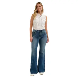 Judy Blue Mid Rise Triple Needle Pockets & Bandana Loop Jaqueline Flare Denim Jeans 82726