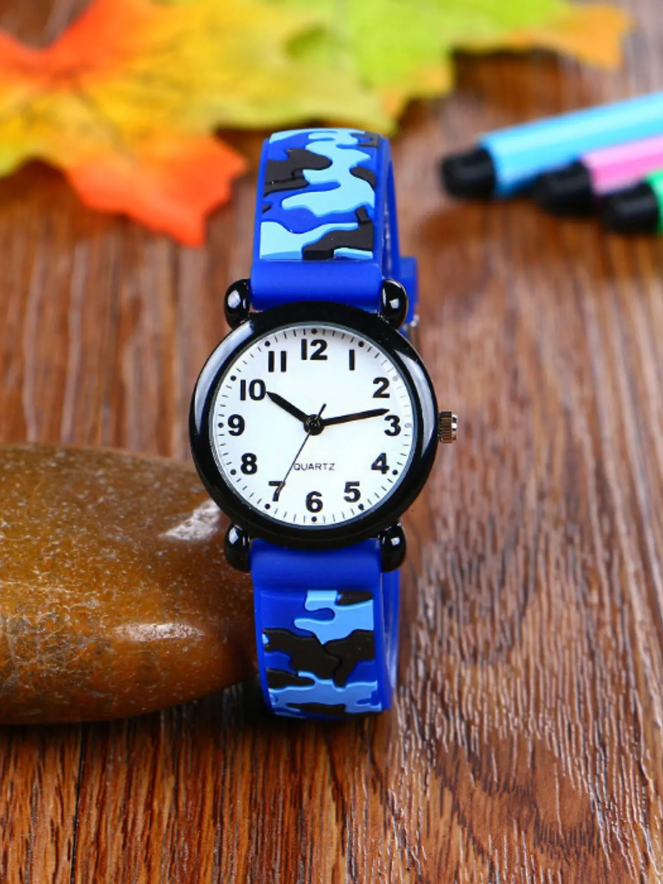 Cartoon Camouflage Kids Watch for Boys, Military Quartz Wristwatch for Elementary School Students, Fashion Timepiece