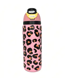 Owala 32oz Pink Leopard  Stainless Steel Water Bottle Insulated Travel Mug FreeSip Technology Leak-proof Keeps Drinks Cold 24H Portable Drinkware - Bottled Flasks Tumbler sublimation