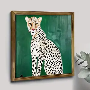 Wall Pediments 2D Flat, 1Pc Wood Frame Sign Cheetah Pattern, Spotted Texture, Modern Abstract Art Style Wall Art Paintings Ideal Gift For Living Room Bedroom Corridor Wall Decor Room Decoration Ready to Hang 8*8inch