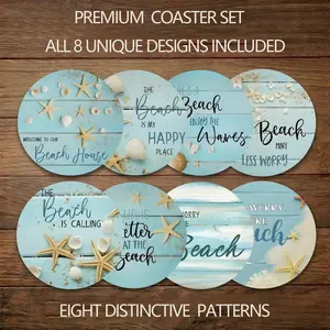🐚 8PCS Coastal Seashell Wood Coasters - Non-Slip Heat Resistant Drink Mats for Home Coffee Table - Coastal Grandma Beach House Home Decor - Deals For You Days Summer Gift