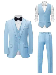 Viral 3-Piece Men’s Suit (Black & Sky Blue) | Slim-Fit Premium Fabric, Perfect for Weddings, Proms & Date Nights—Polished Jacket+Vest+Pants Set That Elevates Any Look, Must-Have Stylish Staple for Guys!