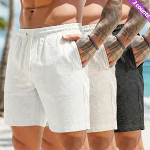 3-pack men’s casual shorts, loose fit with elastic waistband and drawstring, suitable for summer beach and outdoor wear