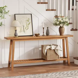 70.9 Inch Console Table for Entryway, Extra Long 2-Tier Narrow Sofa Table Behind Couch, Industrial Farmhouse Entry Table for Living Room, Hallway, Foyer, Natural