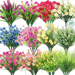 30 Bundles 12 Style Artificial Flowers for Outdoors Fake Silk Flowers UV Resistant Faux Plastic Plants for Spring Summer Garden Porch Window Box Table Vase