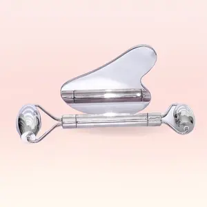 Skin Mantra - Cryo Therapy Set Stainless Steel - Skin Tool for Wrinkles, Anti-Aging to Remove Puffiness for Face Eye Neck, Body Care. SET Gua Sha & Face Roller Skincare for Flawless, Smooth Facial
