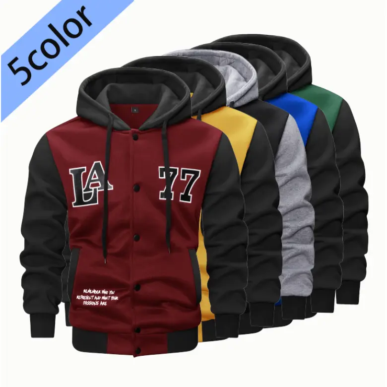 2026 New Autumn Winter Cross-Border European Size American Style Sports Outdoor Hooded Embroidered Printed Men's Knitted Jacket