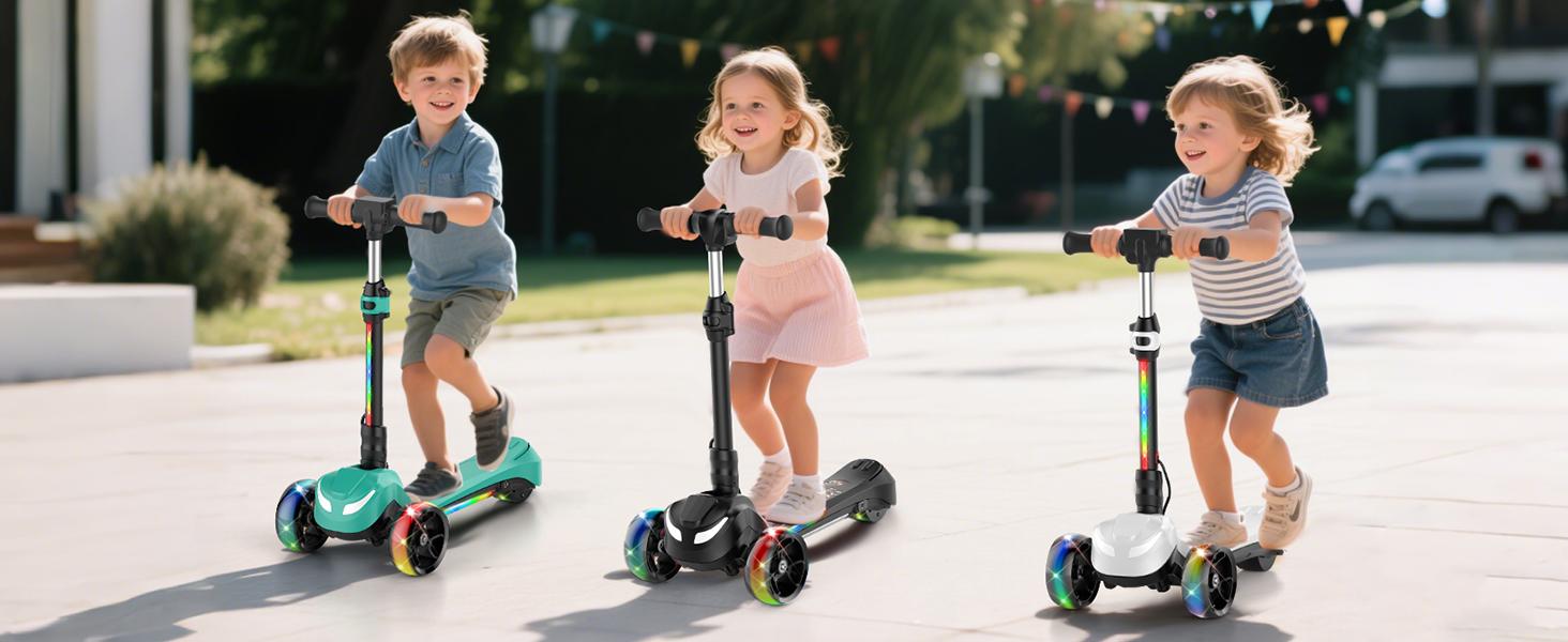 【Kids Love It!】3-Wheel Electric Scooter for Kids Ages 3-8, Electric Kick Scooter with 2 Speed Settings, Long Battery Life, Bluetooth Speaker, Flashing LED Wheels, Lightweight & Stable for Boys Girls