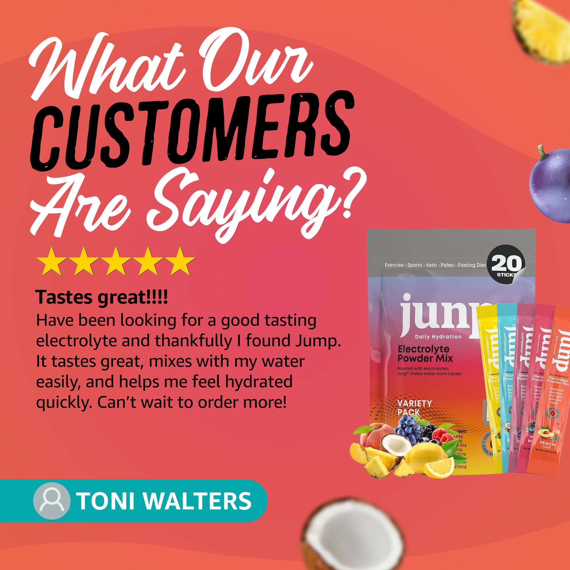 Junp Sugar-Free Electrolytes Powder Packets Lemon Flavor Instant Hydration Drink Mix with Salt & Potassium Zero Calories No Carbs Keto Friendly Electrolyte Powder Sticks for Water 5 Flavors 20 Pack Options