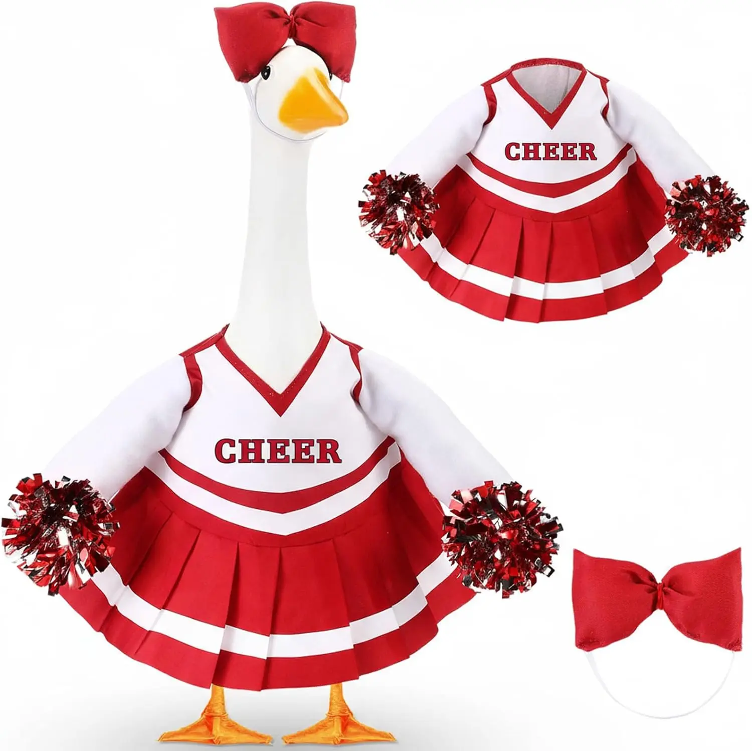 2-Pcs Cheerleader Accessories for 23-Inch Porch Goose, Garden Yard Outdoor Decor Attire