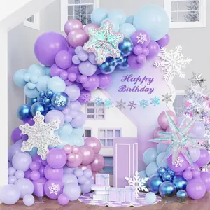 Frozen Birthday Party Kit Purple Blue Balloons with Snowflakes for Winter Wonderland Decor