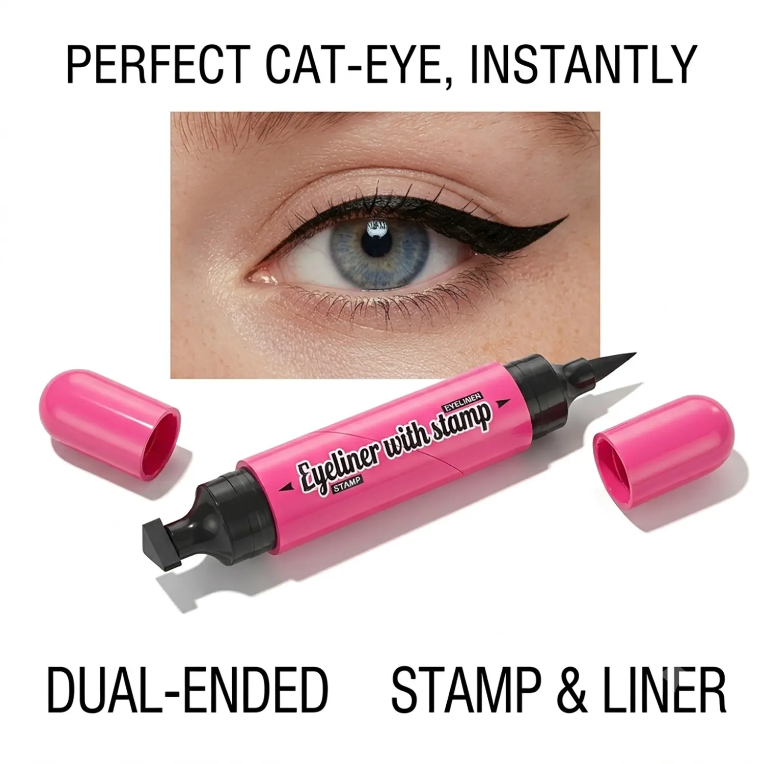 HelloKiss Dual-Ended Cat Eye Stamp Eyeliner Pen - Waterproof, Long-Lasting, Flawless Wings, Sharp Lines for Everyday Glam Makeup pencil set beauty look estampador 2 en 1