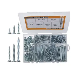 High Hardness Wood Screws Assortment Kit 209 pcs ，Phillips Drive Flat Head ，6 Sizes 2" 1-1/2" 1-1/4" 1" 3/4" 1/2" for Woodworking & Drywall chip  boardscrew Stainless Steel Nails Black Coarse Threaded