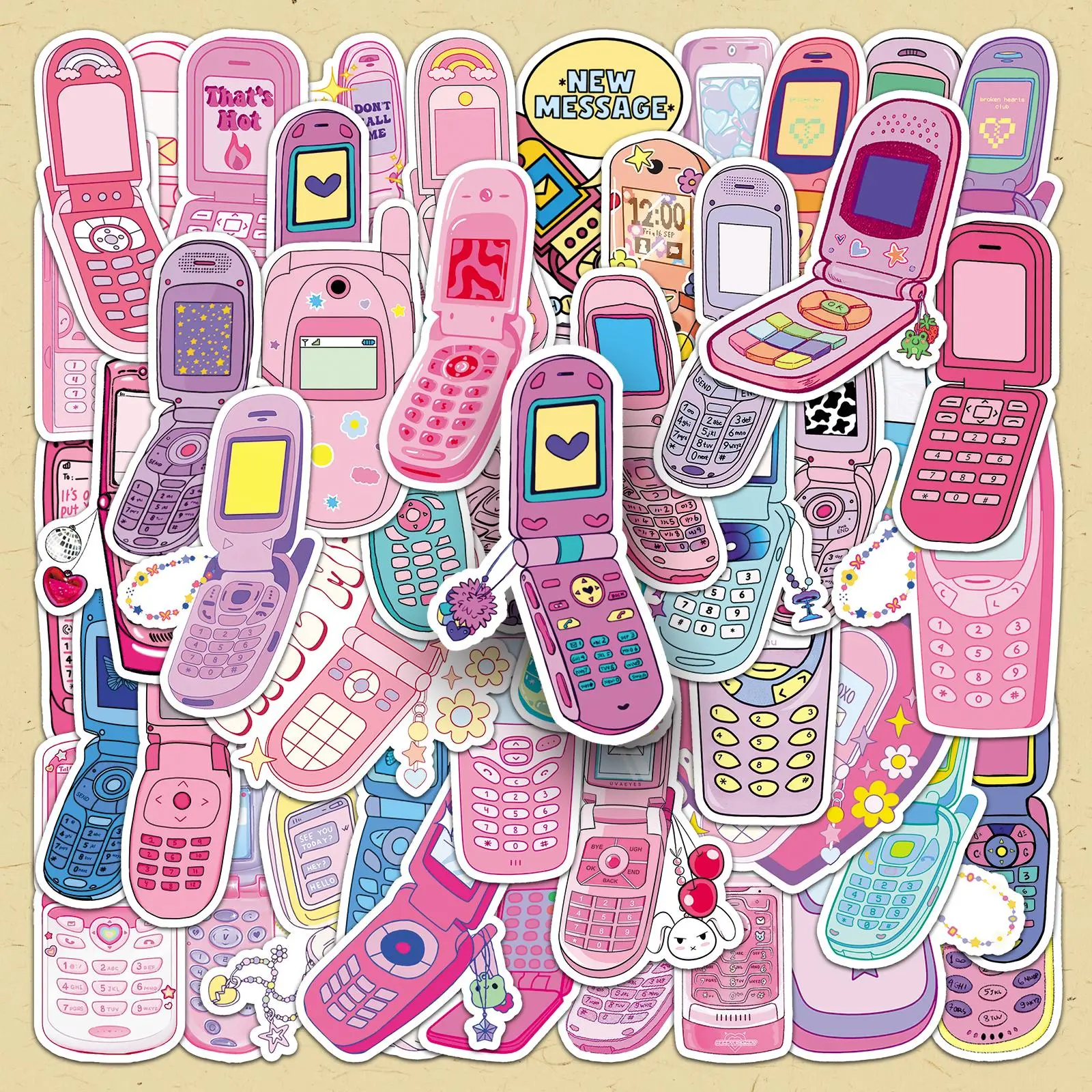 Cartoon Phone Pattern Sticker, 100pcs/set Creative Phone Design Decorative Sticker, DIY Decorative Sticker for Phone Case & Notebook