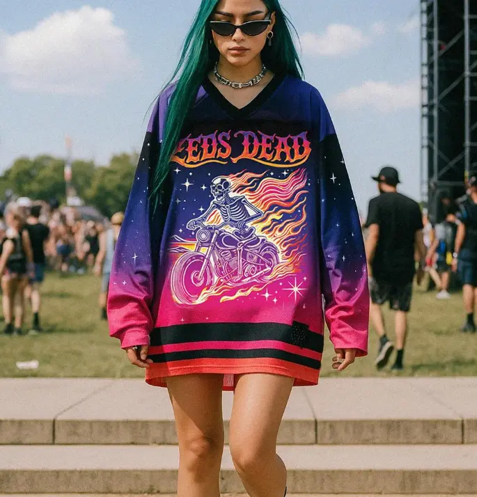 ZEDS DEAD chopper jersey | edm music festival merch Rave Jersey, Skeleton Hand Hockey Shirt, Trippy Edm Festival Outfit