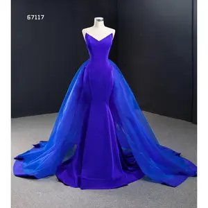 Blue Trumpet Sexy Mermaid Elegant Detachable Train Evening Gown