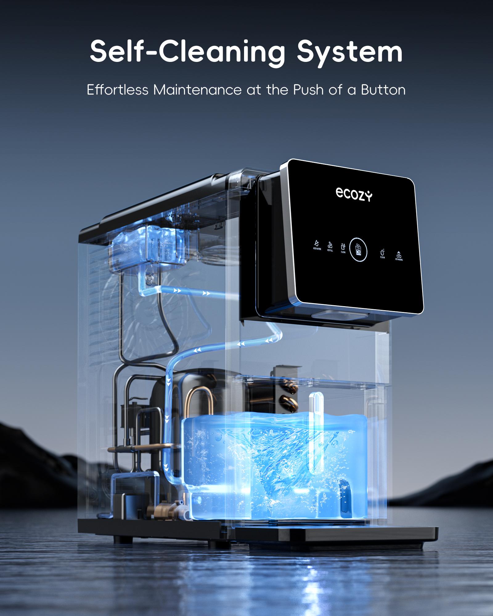 ecozy Nugget Ice Maker Dispenser Ultra-Quiet Self-Cleaning 40lbs/24H, 10Mins Quick Ice Makeup 40lbs Sonic Storage Touchless Ice Dispenser for Kitchen Office Bar Party