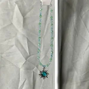 Teal Blue Anklet with Beaded Chain and Sun Pendant