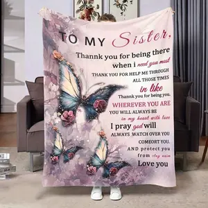 Sister Letter Pattern Blanket, A Blanket For The Best Friend,Super Soft Flannel Printed  Blanket Air-conditioned Room Warm Nap Blanket for Home Office Travel, Heartfelt Gift Blanket, Bedroom Accessories, Funny Gift
