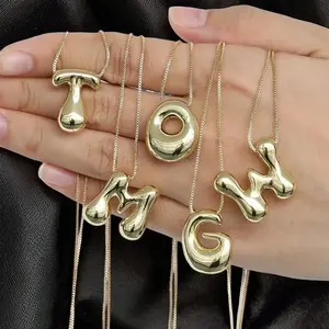 Personalized Bubble Letter Golden Necklace - Custom Balloon Initial Pendant - Sideways Initial Necklace for Women
