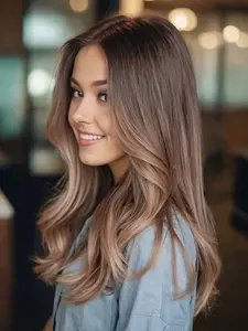 Women's 18 Inch Loose Wavy Brown Highlights Synthetic Lace Front Wigs No Bangs Cuttable Free Part 13*4 Inch Medium Length Heat Resistant Fiber Hair Frontal Lace Wig Perfect for Daily use & Christmas Festival Party Wear 130% Density