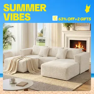 【SummerVibes】U-Shaped Modular Sofa boneless Sectional , 108.26" Oversize Seat Armless Sofa,[3 Packages Shipping]  Stain-Resistant Easy Cleaning, High-Density Foam Soft Deep-Seat, Comfortable Stylish Design, Snap-Lock Fit Tool-Free 3-Min Assembly couch