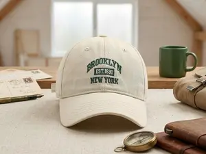 Brooklyn New York Baseball Cap - Vintage EST 1631 Embroidered Dad Hat, Retro Cream Beige Cotton Adjustable Snapback Trucker Hat for Men & Women