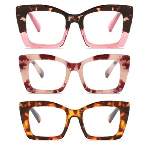 3 Pack Oversized Retro Aviator Reading Glasses for Women, Mens Big Lightweight Blue Light Blocking Computer Readers Durable Comfort Pads Black + Leopard + Black Pink clear glasses