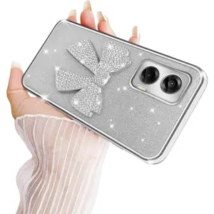 for Moto g Stylus 5g 2024 Case for Women Glitter Stylish Soft Clear TPU Luxury Cute 3D Bowknot Crystal Sparkly Shiny Protective Cover with Strap for Motorola Moto g Stylus 5g 2024 (Bowknot Silver) Protection Diamond girly iphone cases
