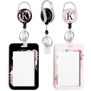 2 Pack A-Z Letter ID Badge Holder with Clip Badge Reels Retractable Heavy Duty,Keychain, ID Holder for School Nurse Office
