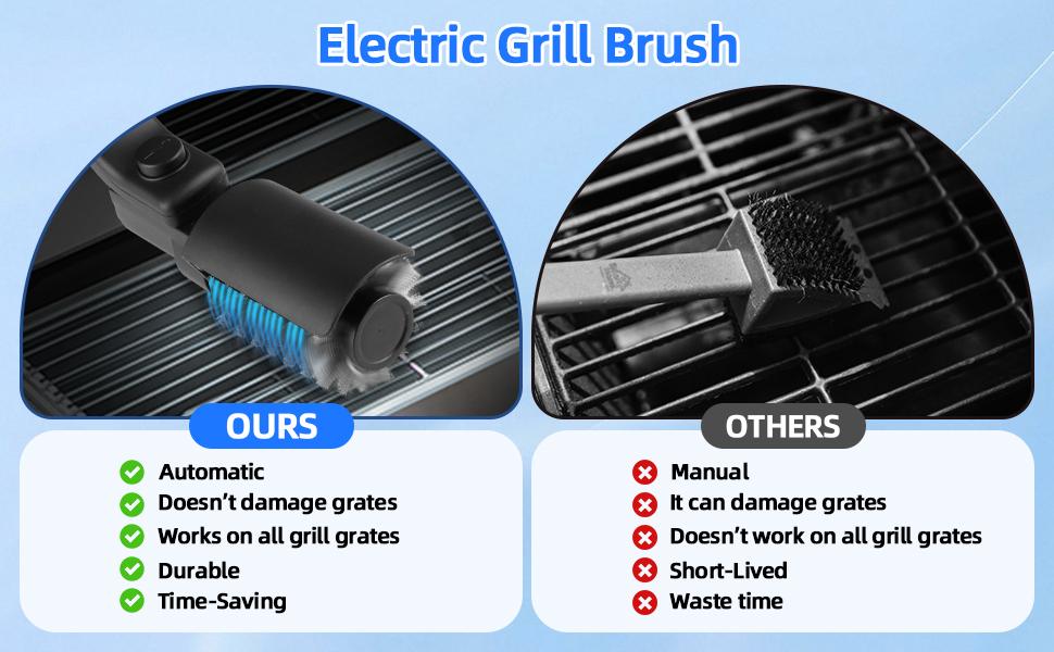 Upgraded Electric Grill Brush, Cordless Rechargeable Grill Cleaning Brush with Adjustable Angle, Stainless Steel Brush Head, 3-Speed Power, 90-Min Runtime, Waterproof Cleaner for BBQ Grates (Black)