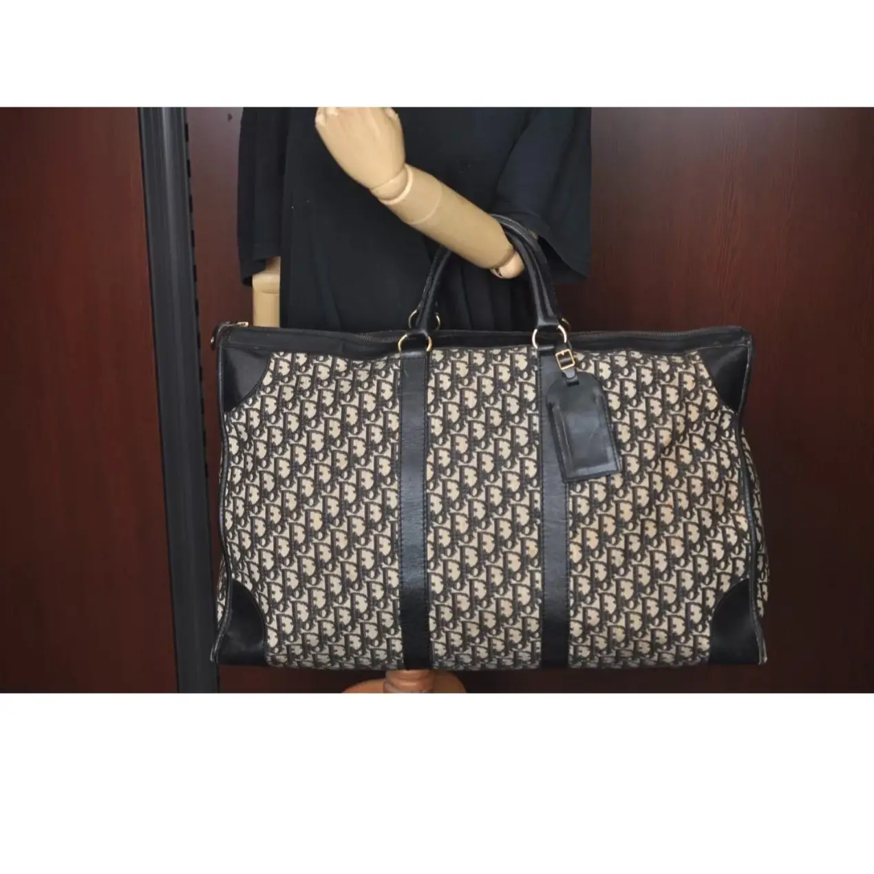 Pre-owned christian dior Canvas Luggage Trotter Boston Travel Bag in Navy Leather