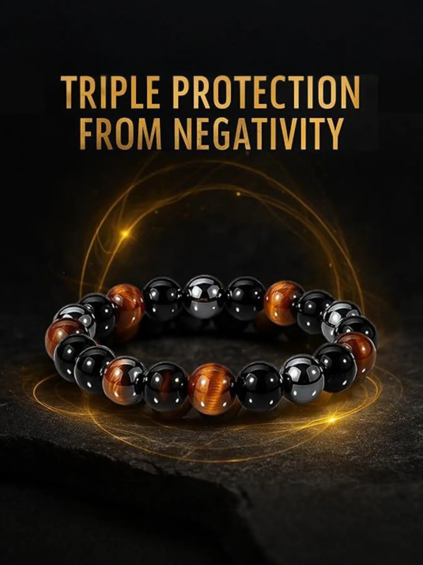 10mm Men's Natural Obsidian Tiger Eye Crystal Bracelet, Energy Vibration, Energy Healing Bracelet, Triple Protection, Negative Emotion Shield, Gift for Friends, High Quality Bracelet, Healing Crystal Jewelry, Crystals Bracelets
