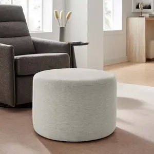 Modway Callum Large 23" Round Woven Heathered Fabric Upholstered Ottoman in Heathered Weave Ivory
