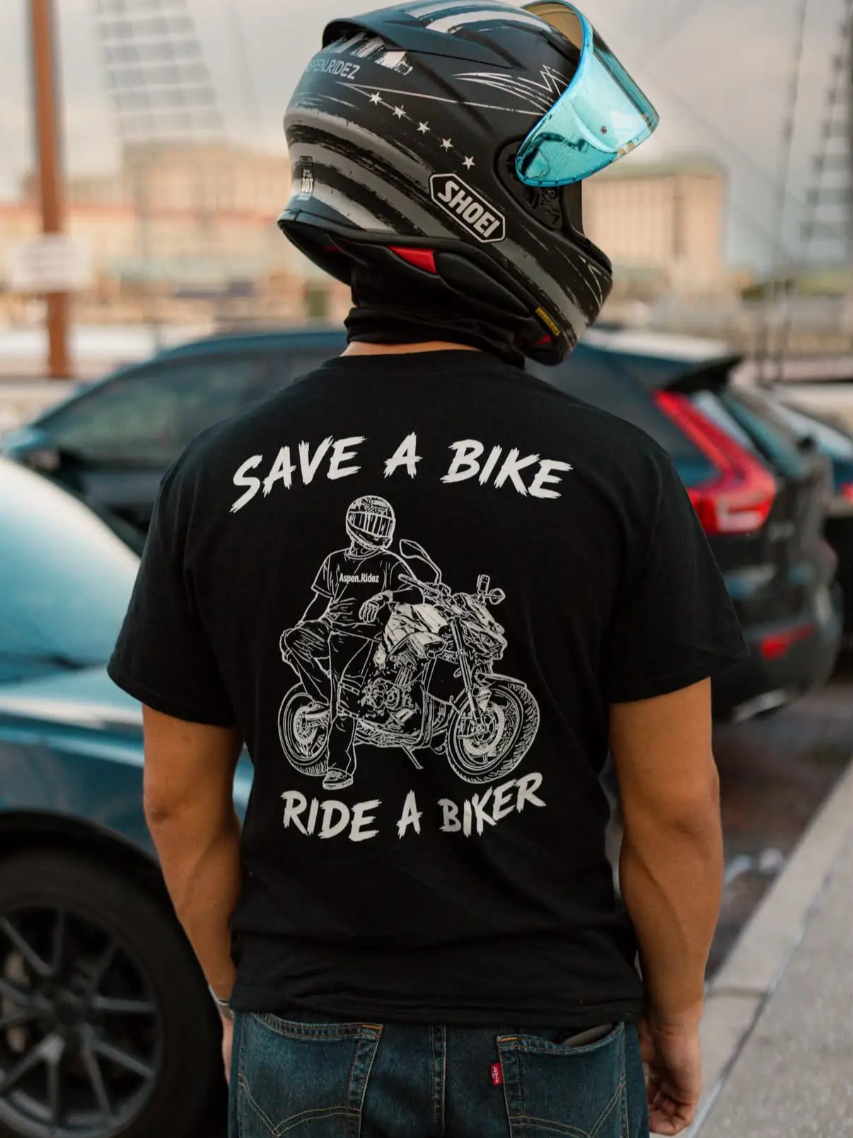 "Save A Bike, Ride A Biker" T-Shirt | Mens Black Motorcycle Graphic Tee, Unisex Racing Streetwear