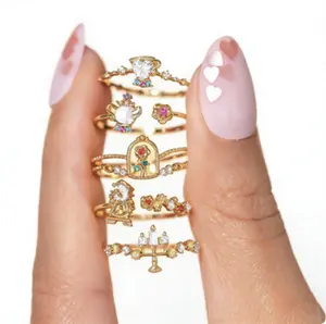 Disney Beauty and the Beast Co-branded Open-ended Ring with Enchanting Design Elements Plain Style Jewelry