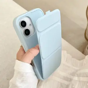 Solid Color Phone Case with Card Holder, Foldable Phone Protective Cover, Phone Accessories Compatible with iPhone 11 12 13 14 15 Pro Max, Casing, Smartphone, Cellphone, Protection, Shockproof Protective Cover