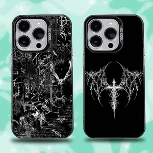 Gothic Cyber Sigil Cross Phone Case For iPhone 17 Air 16 15 14 13 12 11 Pro Max Plus Anti Fall Black Matte Hard Bumper